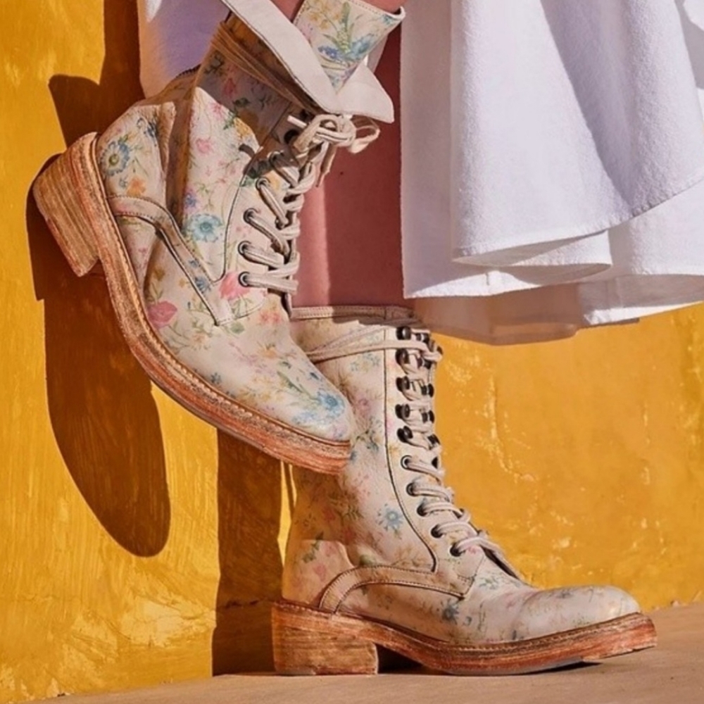 New Free People Santa Fe Leather Floral Boots